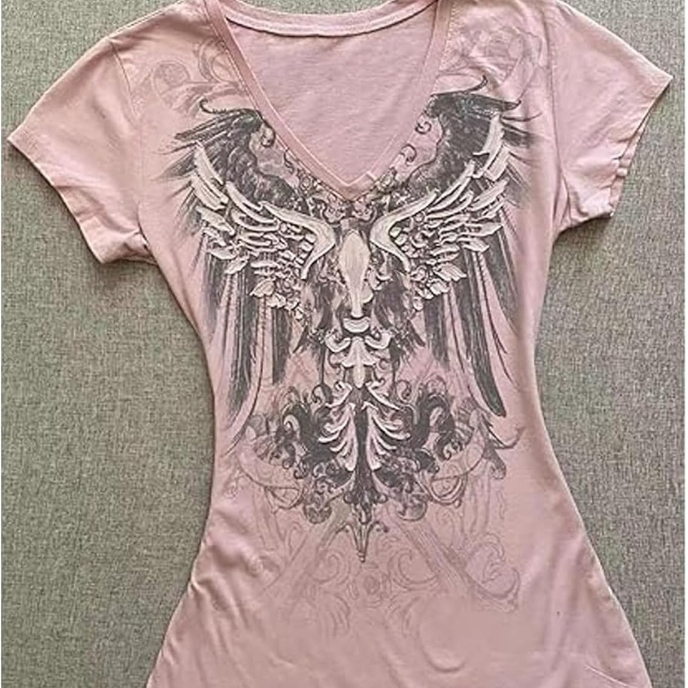 Graphic V-Neck Women Top Y2K 2000s Trending Style Shirt‎